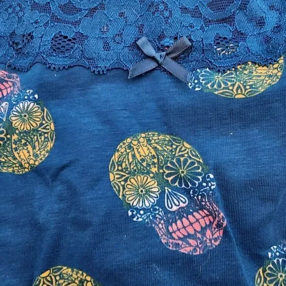 5X 28W Torrid Blue Thong Wide Lace Trim Ombre Sugar Skull Rainbow Cotton NWT mid - Picture 3 of 6